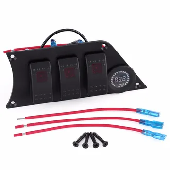 

12V DC RV Switch Panel Red LED Rocker Switch Panel with Voltmeter for Racing Car RV