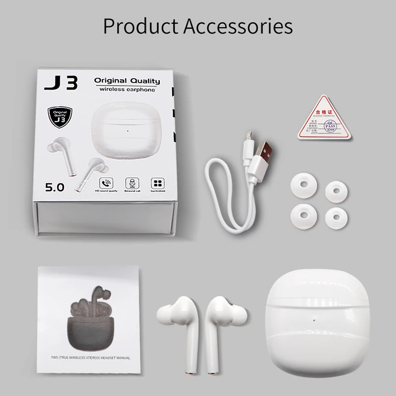 J3 V5 2 bluetooth earphone smart LCD display high quality wireless earphone headphone noise cancelling touch sports earbuds