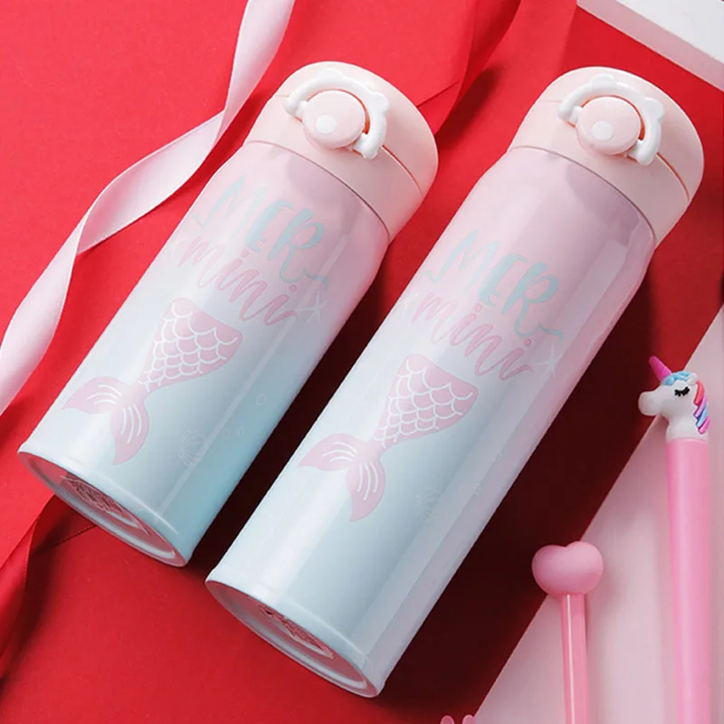 Детская бутылка для воды из нержавеющей стали мультяшная Русалка термобутылки