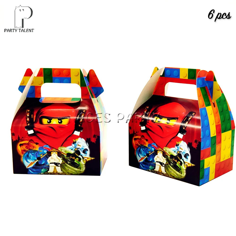 6pcs candybox Мальчики Дети Ninjagoing тема посуда для вечеринки в честь Дня Рождения шар конфеты коробка флаг тарелка чашка соломы кисточкой вечерние принадлежности - Цвет: 6pcs candybox