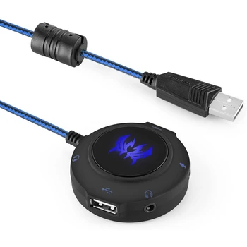 

KOTION EACH External Sound Card USB Hub o Adapter to USB Port & 3.5mm o & Mini Jack for PC Laptop. Plug and Play(Blue)