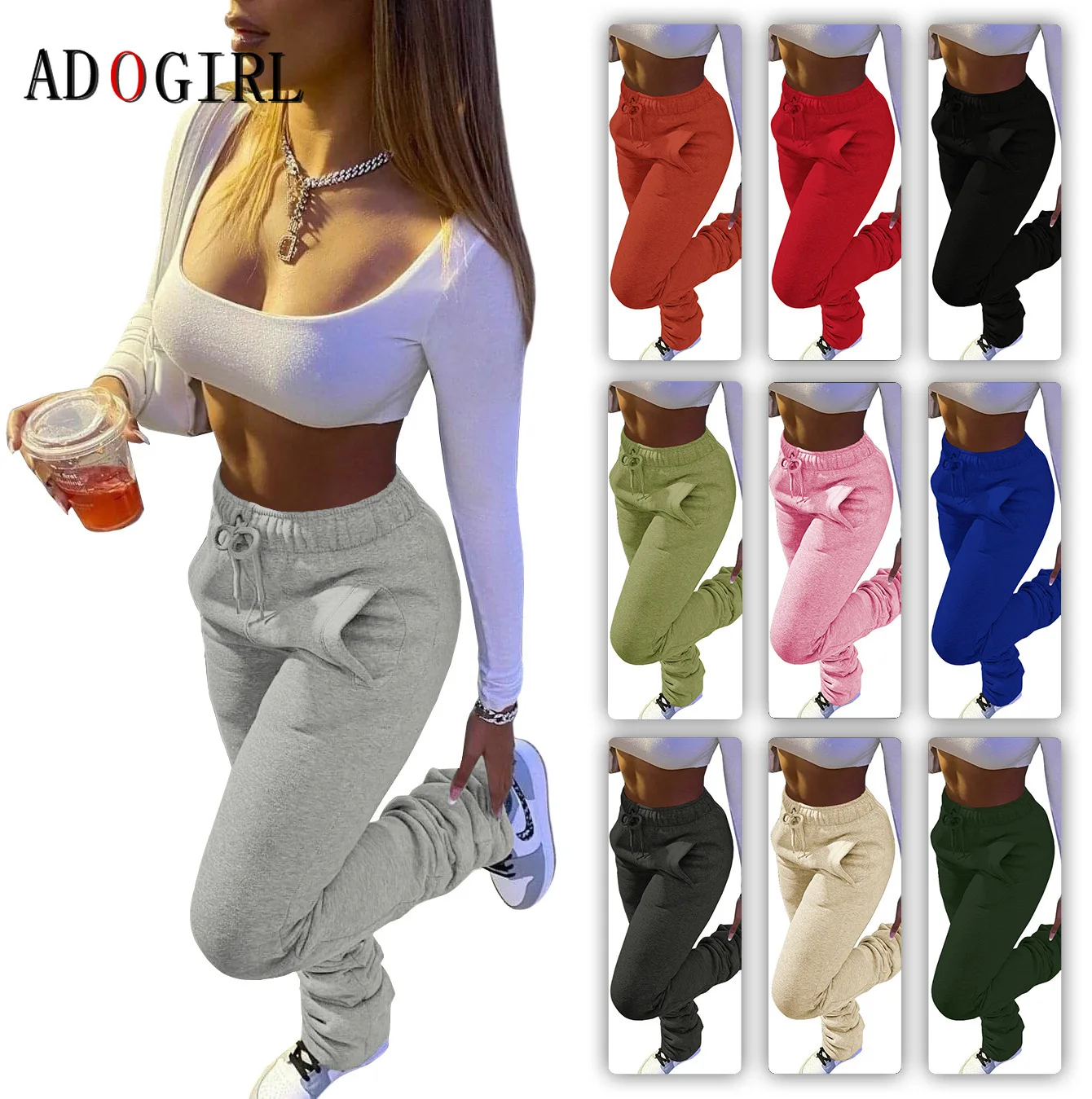 Pantalones de chándal apilables para mujer, pantalón informal con cintura elástica, grueso, cálido, 7 colores, 3XL, Otoño e Invierno