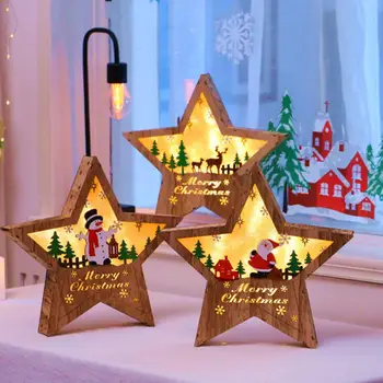 

Wooden Pentagram Xmas Ornaments Merry Christmas Decor for Home Christmas Tree Pendant Natal Navidad 2020 Happy New Year 2021