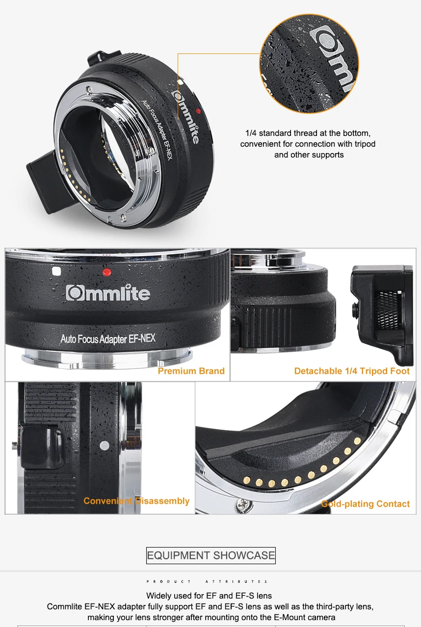 COMMLITE CM-EF-NEX адаптер для крепления объектива с автофокусом для объектива Canon EF для крепления камер sony NEX