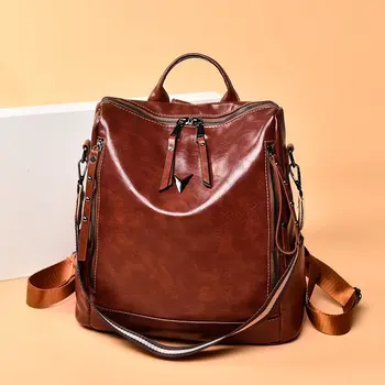 

2020 new leisure backpack women leather women's backpack large capacity school bag women double zipper casual shoulder bag