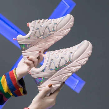 

2020 Women Fashion Sneakers Leather Tenis Female Brand Casual Chunky Shoes Woman White Pink Platform Womens Vulcanized Shoes