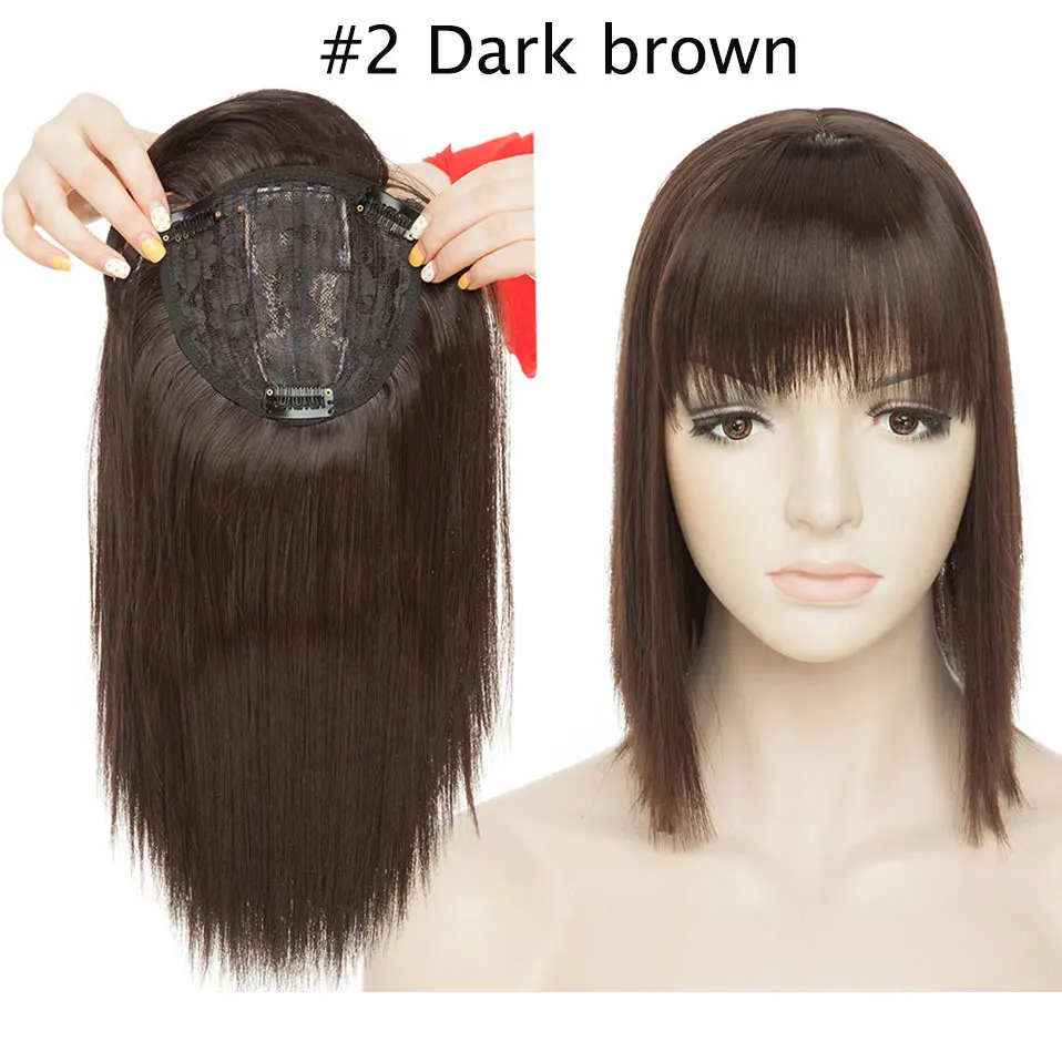 S-noilite 10 дюймов 4*2 парик Наращивание волос синтетический зажим в Топпер волосы с челкой прямой Топ волос шиньон для женщин борода - Цвет: dark brown