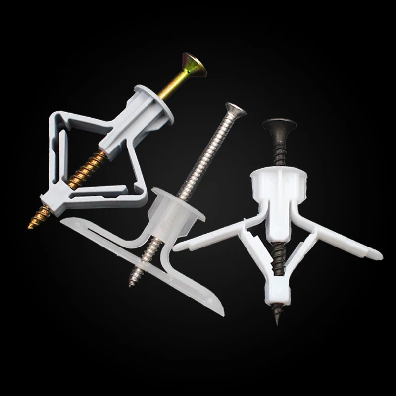Drywall Anchor Hollow Wall Anchor Set 100pcs Plastic Toggle Anchor With m4 Screw Curtain Gypsum Board Hollow Wall Pipe Plug Aircraft Expansion Anchor Bolt Accessories