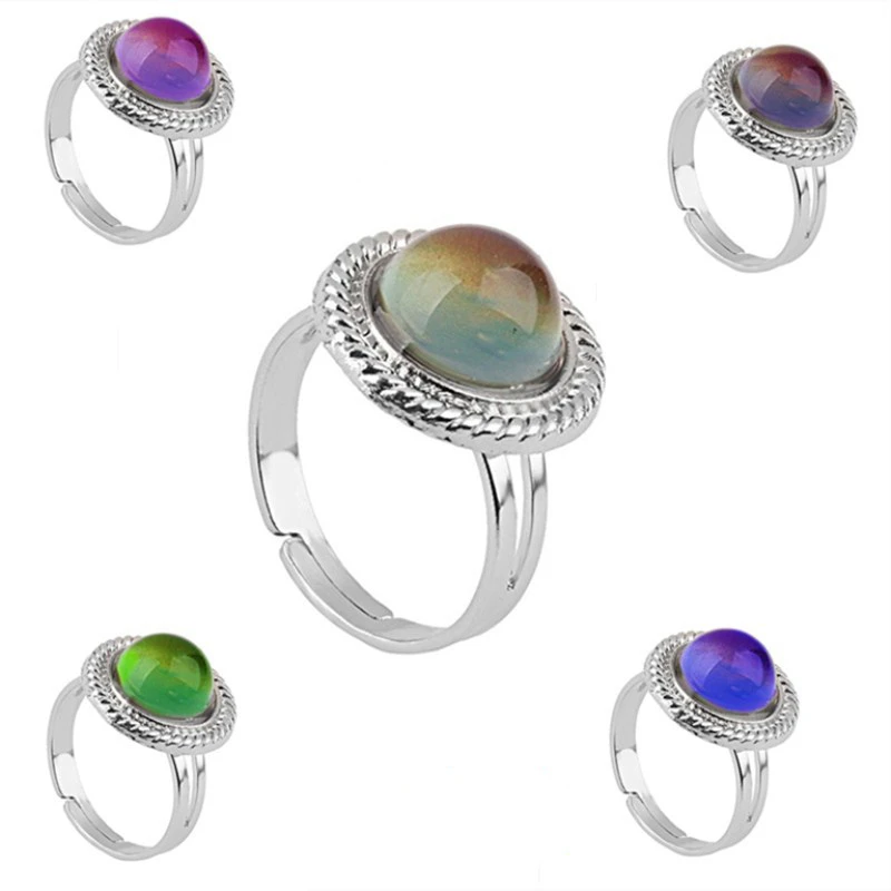 Vintage Retro Color Change Finger Ring Emotion Feeling Changeable Round Temperature Control Color