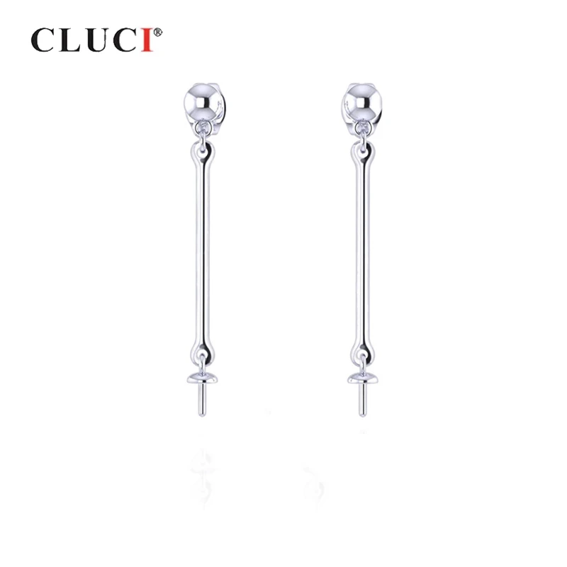 

CLUCI 925 Silver Simple Style Drop Earrings for Office Lady Long Slim Pearl Earrings Mounting Silver 925 Earrings Jewelry