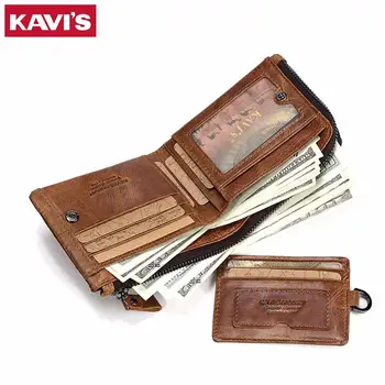 

KAVIS Genuine Leather Men Wallet Male Coin Purse Cuzdan Walet Portomonee PORTFOLIO Perse Small Pocket Money Bag for Boys