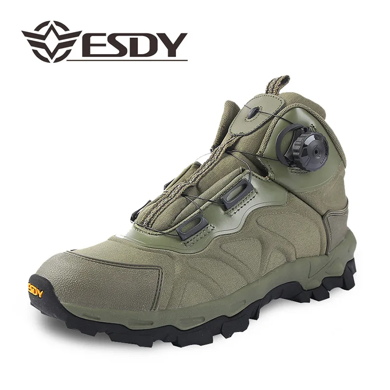  Men Casual Work Shoes Spring Automatic Buckle Waterproof Canvas Combat Ankle Boot Tactical Military