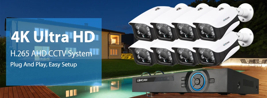 LOXCAM H.265+ 8CH 4K Ultra HD CCTV камера системы 8MP наружная IP66 Камера Безопасности ИК ночного видения камера видеонаблюдения комплект