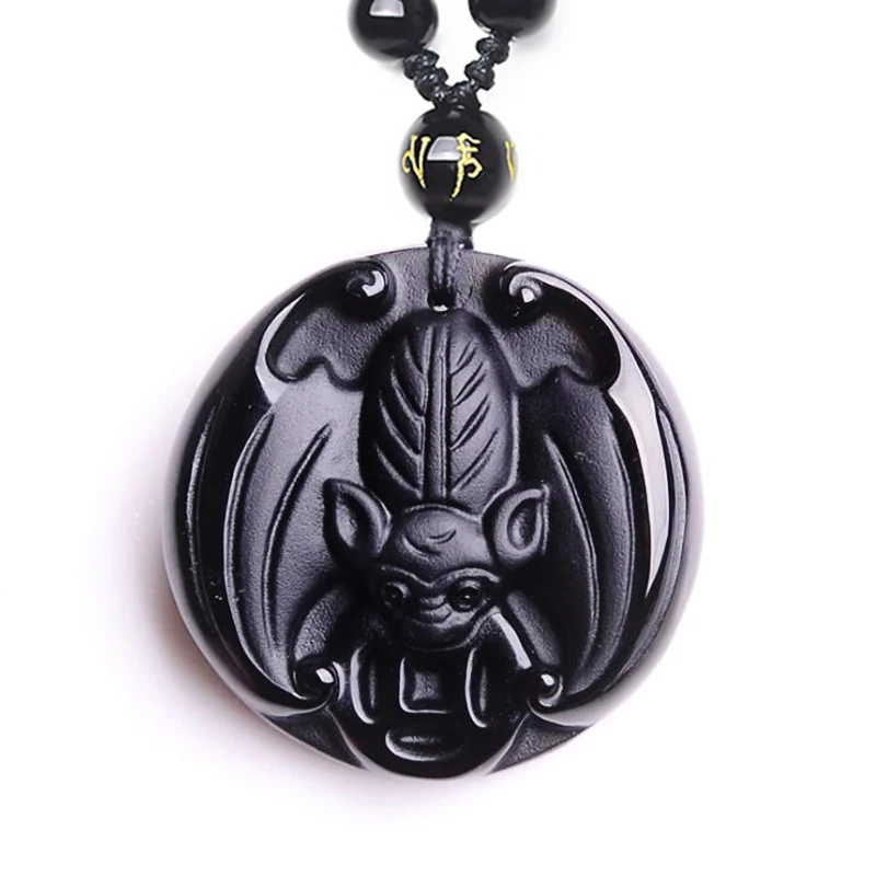 Прямая поставка, подвеска из натурального обсидиана в виде летучей мыши, ожерелье с денежными купюрами для женщин и мужчин, ювелирные украшения из драгоценных камней