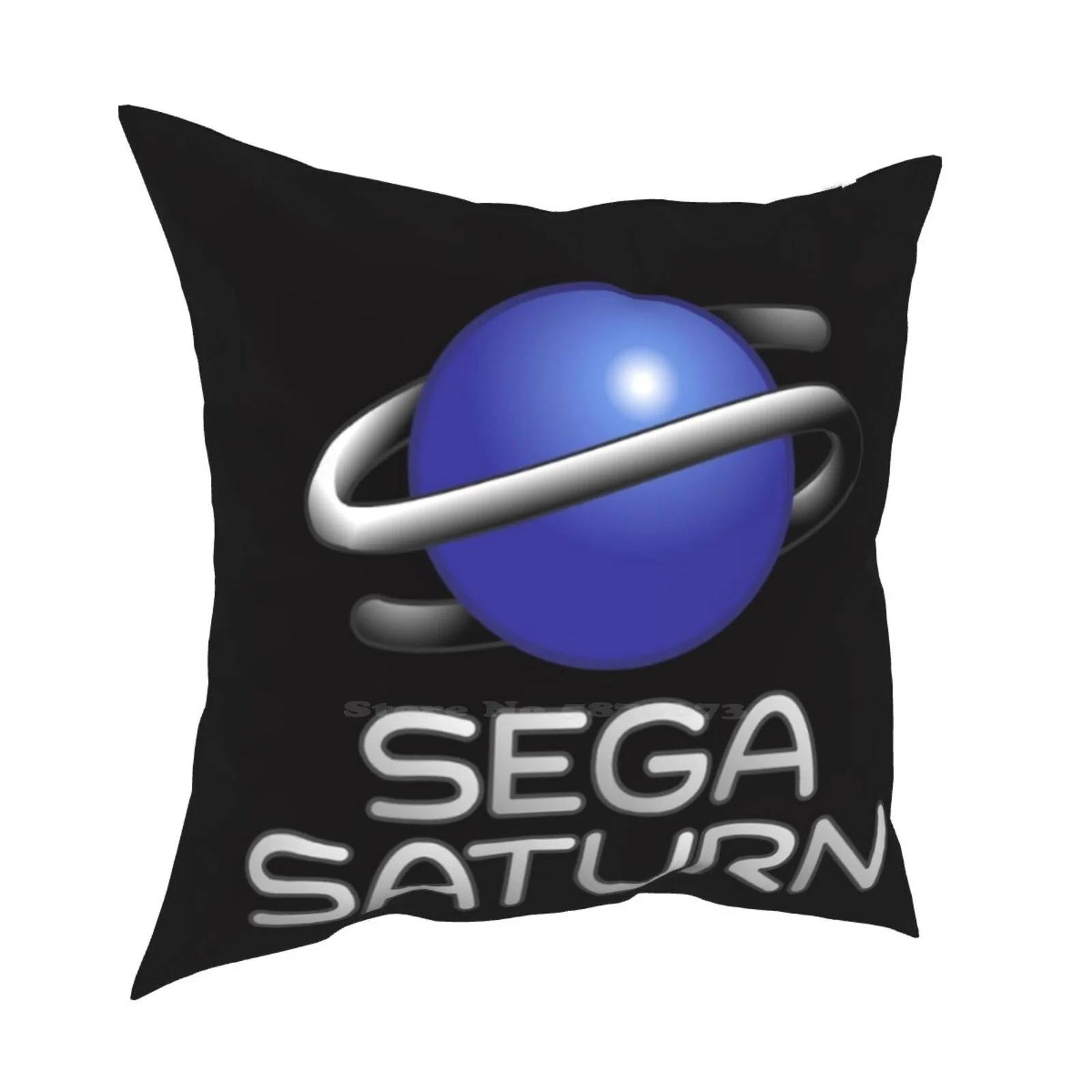 Sega Saturn Round Blue Ball (Nero) Fashion Sofa Throw Pillow Cover Federa Sega Saturn Logo Giapponese Saturn Logo Saturn
