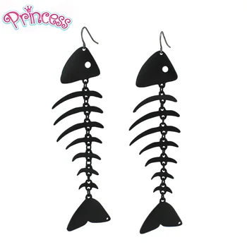 

2019 New Women's Fashion Gold Black Jewelry Unique Fish Bone 4.2" Dangle Long Earring ED46 Wholesale