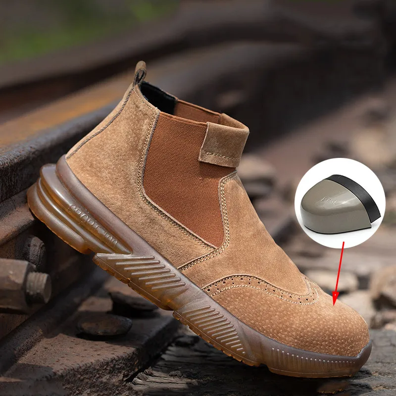Safety-Boots Suede Protective Anti-Smash Khaki And Non-Slip Pu Low-Top Anti-Puncture