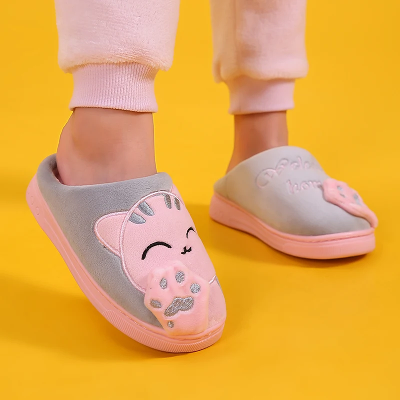 Puimentiua; зимние детские тапочки для мальчиков и девочек; домашние тапочки с милым котом; детская теплая Домашняя нескользящая обувь