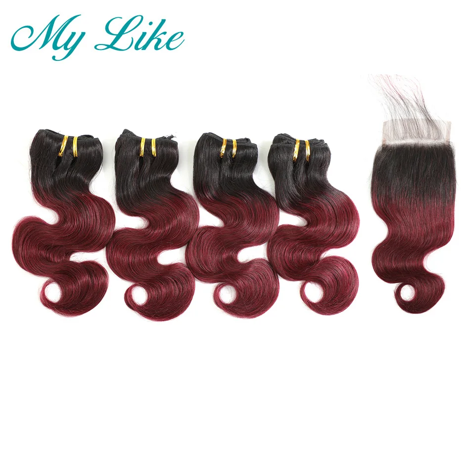

Short Ombre Human Hair Bundles with Closure 1b/99j Burgundy Ombre Brazilian Body Wave Bundles with Closure 50g Ombre Hair Weave