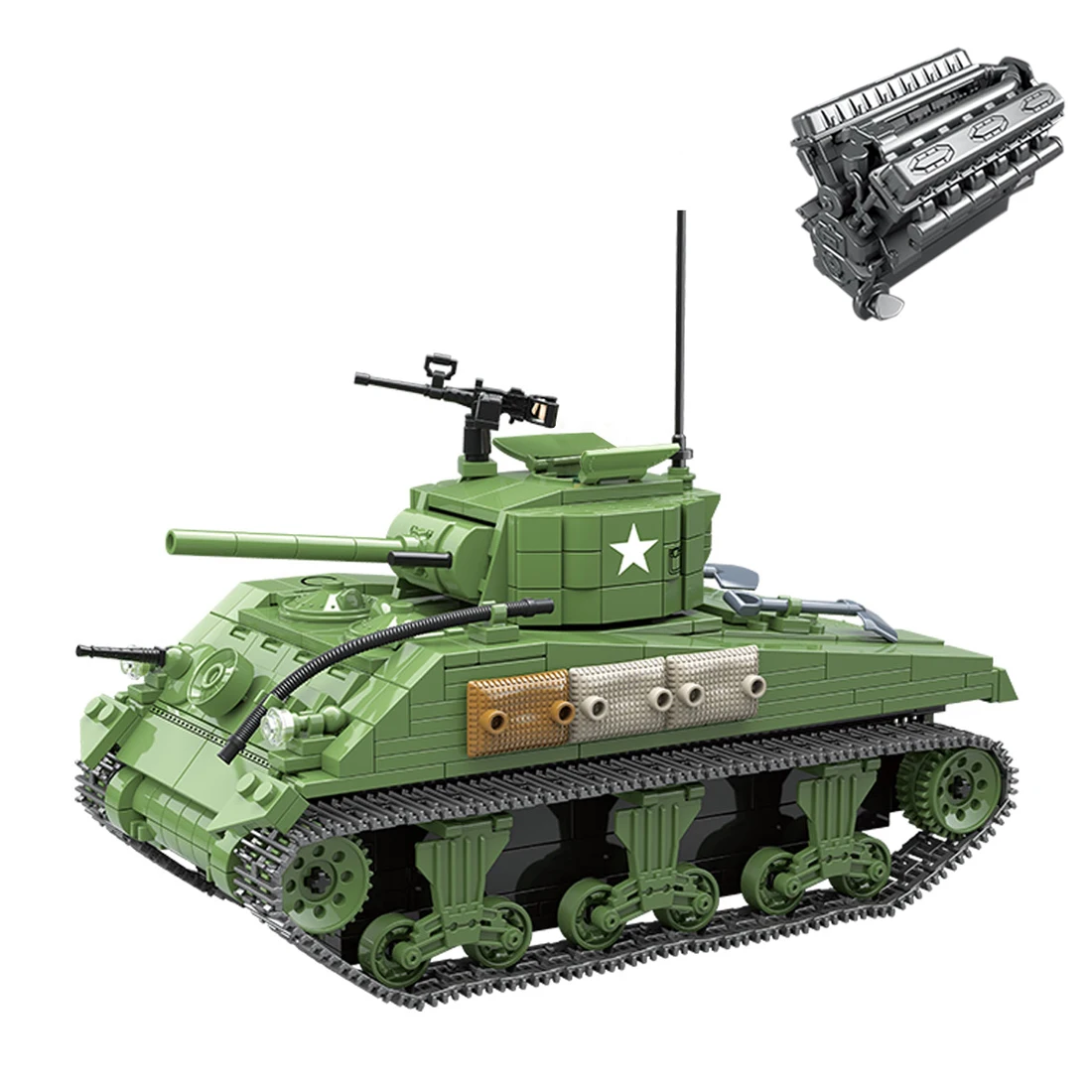 

726Pcs Simulation V12 Engine Sherman M4A1 Tank Ww2 Swat Small Particle Building Block Toy Kit For 100% Building Block Brands