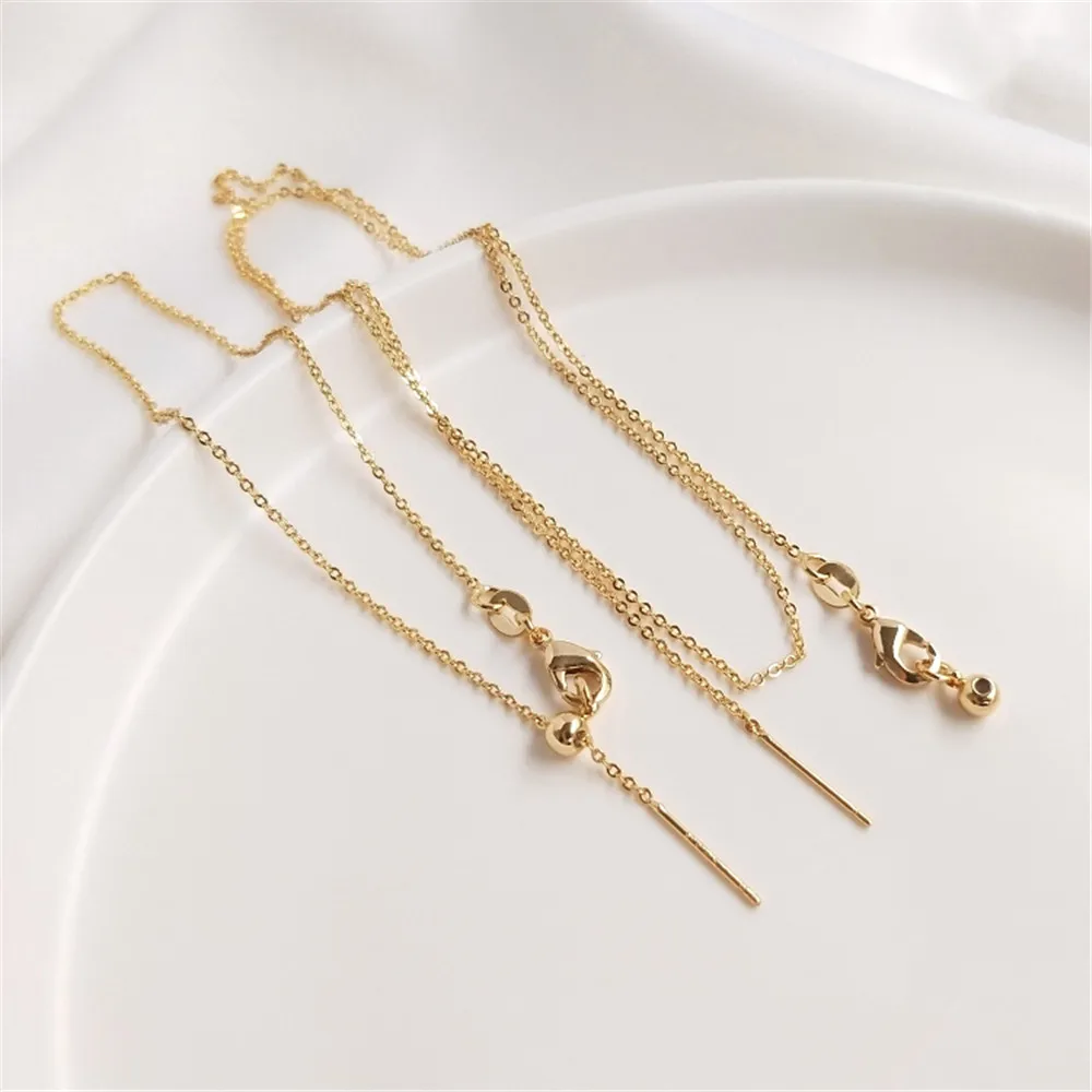 14K Gold Plated Universal Necklace Adjustable bracelet Flat O Chain Clavicle Chain DIY Chain Crystal pearl jewelry
