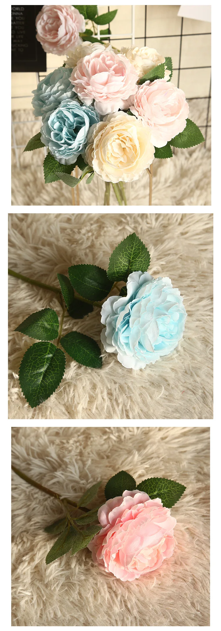 1 шт. искусственный цветок свежая Роза пион шелк цветочные поддельные цветы с яркий лист для дома Свадебные украшения праздничный садовый