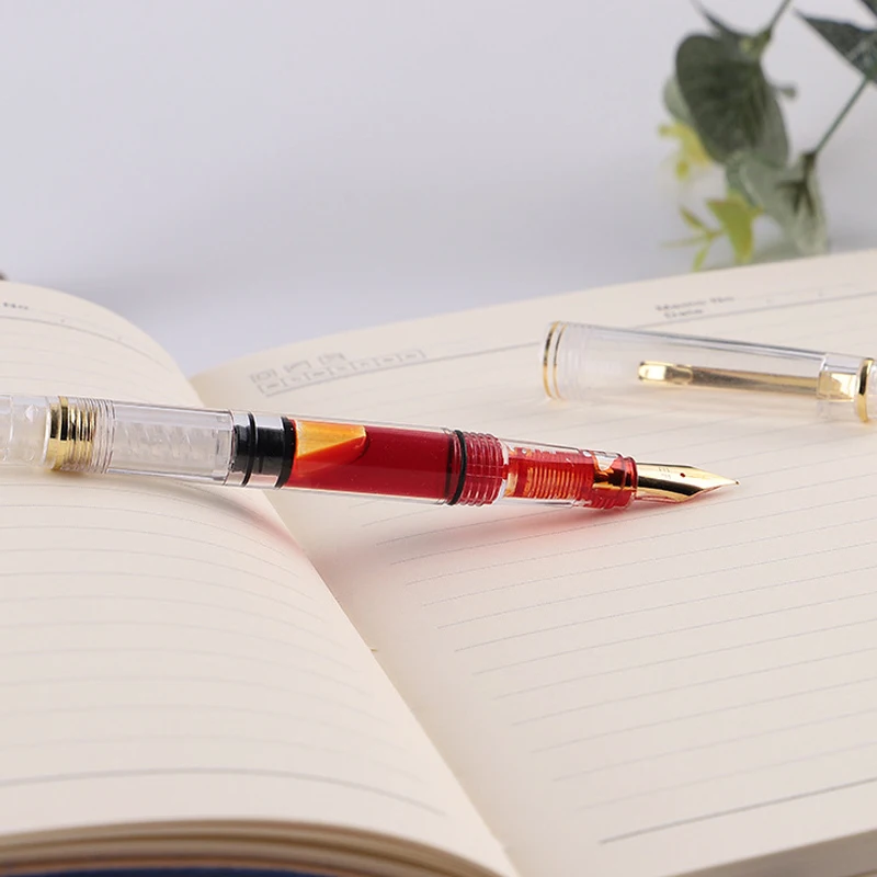 

Transparent Piston Fountain Pen Clear Ink Pen EF F Nib Extra Fine Large Capacity Writing TU-shop