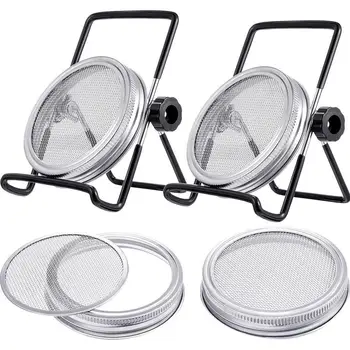 

2Pcs Storage Rack + 4Pcs Sprouting Lids Cover for 86mm Mason Jar Shelf Stand