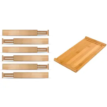 

6 Pcs Adjustable Expandable Dividers Bamboo Drawer Divider Drawer & 1 Pcs Natural Bamboo Tea Tray