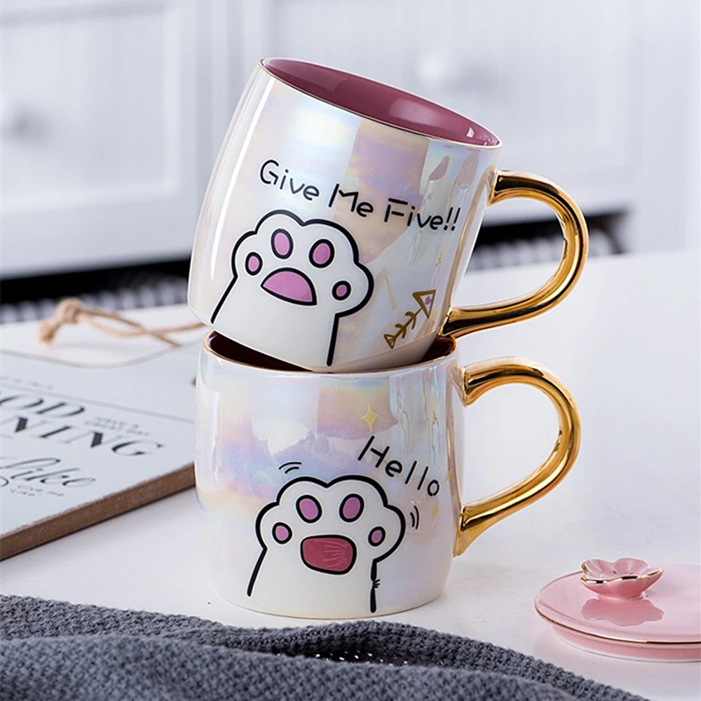 Cartoon Ceramics Cat Mug With Lid and Spoon Coffee Milk Mugs Cute Creative Breakfast  Cup Valentine's Day Wedding Birthday Gift|Mugs| - AliExpress