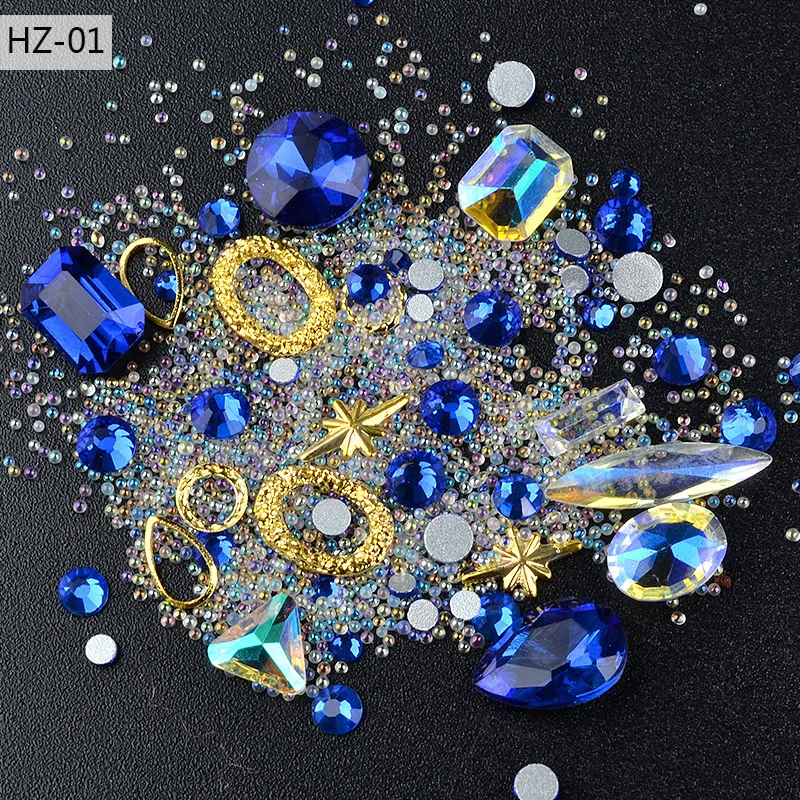 CHUNSHU смешанный Кристалл Сияющий бриллиант 3D украшение для ногтей камень имитирующий металлический сплав Циркон украшения для маникюра эльф бусины синий