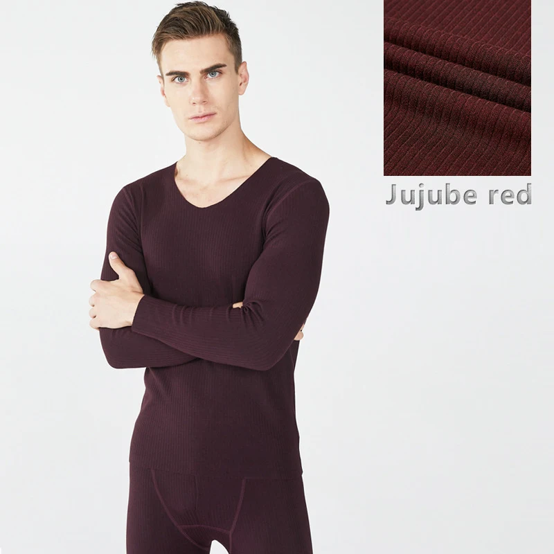 Striped Dark Red Мужское нижнее белье размера плюс, бесшовное термобелье с v-образным вырезом, термобелье, плюс бархатистые хлопковые майки - Цвет: Striped Dark Red