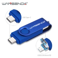 Wansenda-pen drive de alta velocidade otg, 3 em 1, usb 512, tipo c e micro usb, 256gb, 128gb, 64gb e 32gb