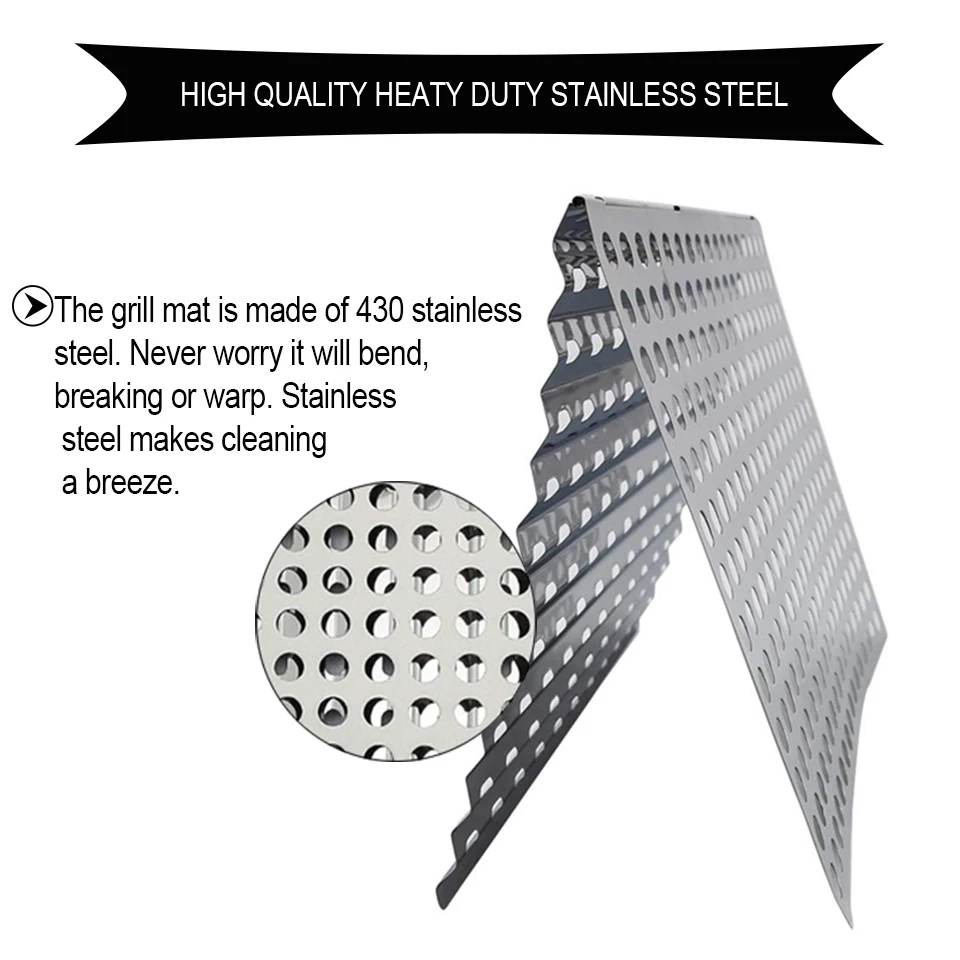 TEENRA Folding Barbecue Mat Stainless Steel Grill Mat Portable Barbecue Baking Tray Non-stick BBQ Mesh Camping Tools