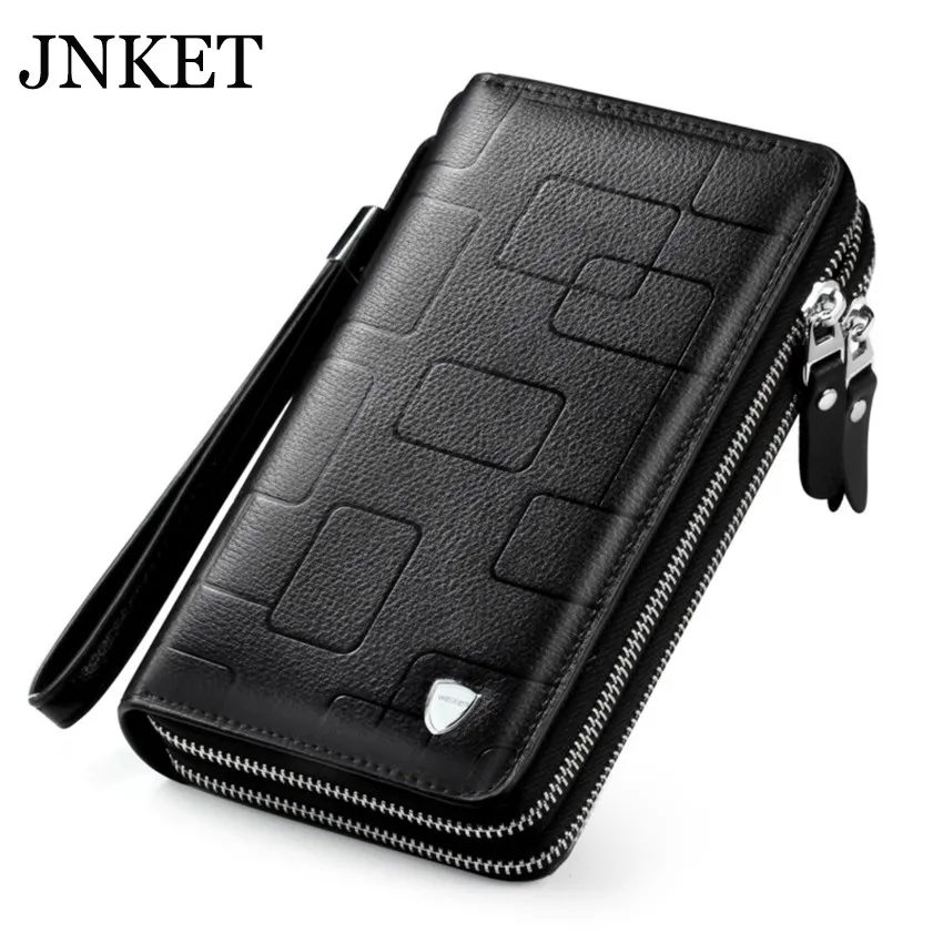 

JNKET New Men Cowhide Clutch Wallet Large Capacity Clutch Bag Double Zippers Wallet Multifunction Wallet Handbag