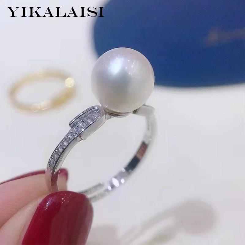 

YIKALAISI 925 Sterling Silver Rings Jewelry For Women 8-9mm Round Natural Freshwater Pearl Rings 2021 Fine New Wholesales