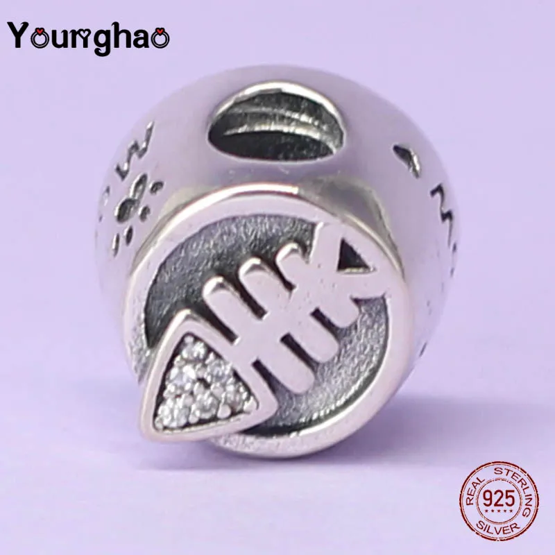 Younghao 925 пробы серебряные рыбья кость и кошачьи следы бусины для ювелирных изделий