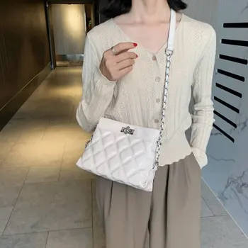 

2020 New Mini PU Leather Simple Shoulder Bag Women Fashion Chain Design Shoulder Bag Women Solid Color Messenger Bag