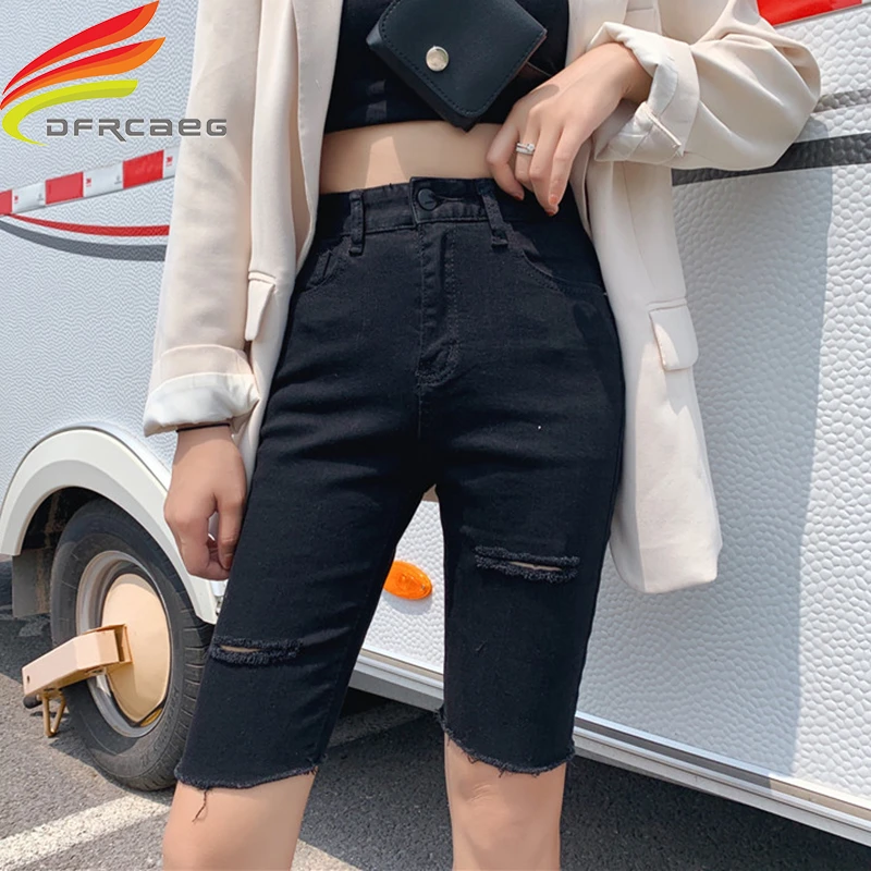 Black Skinny Capris Jeans Woman Female Stretch Knee Length Denim Shorts Jeans Pants Women With High Waist Summer Jeans Aliexpress
