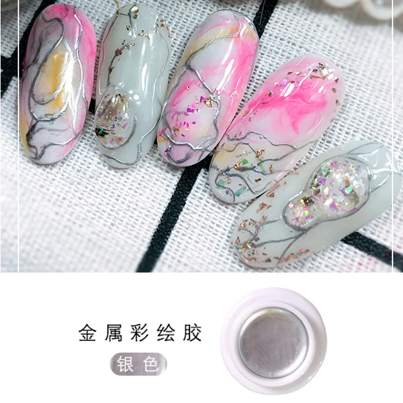 

5ml Mirror Metal Painting Gel Nail polish Silver Rose gold Pull wire Metal Paint Glue For Beautifying Nail Decoration Design