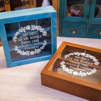 

New Zakka Wooden Desktop Storage Box Solid Wood Retro Old Jewelry Box Immortal Flower Covered Wood Box Jewelry Trinket Boxes