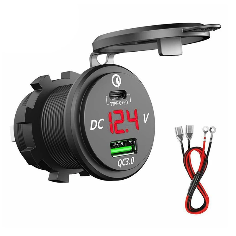 Type-C PD и QC 3,0 Быстрая зарядка USB Автомобильное зарядное устройство для мотоцикла лодки RV для huawei P30 Pro mate 20 X аксессуары для автомобильного зарядного устройства - Тип штекера: Red
