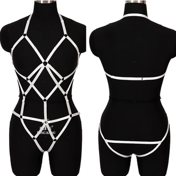 

White Full Strap Body Harness Set Elastic Adjust Bondage Sexy Lingerie Women Harness Bra Punk Goth Rave Fetish Pole Dance Wear