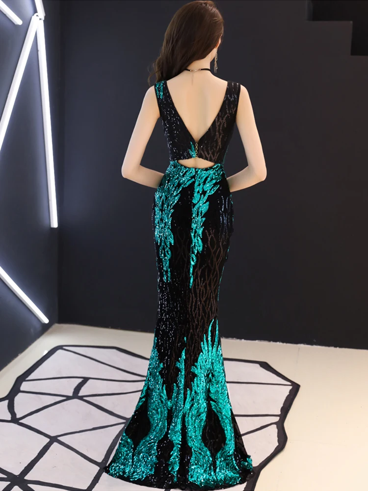 Вечернее платье, пикантное глубокое платье с v-образным вырезом De Soiree 2019, платье в пол без рукавов, вечерние платья с блестками, вечерние