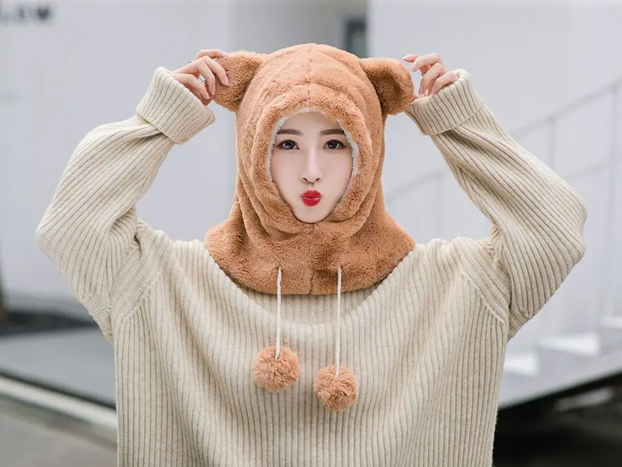 PLOERMIN новые милые Мультяшные уши Skullies Beanies кроличий мех вязаные шапки зимние толстые теплые мягкие Твердые крышки Зимние женские шапки