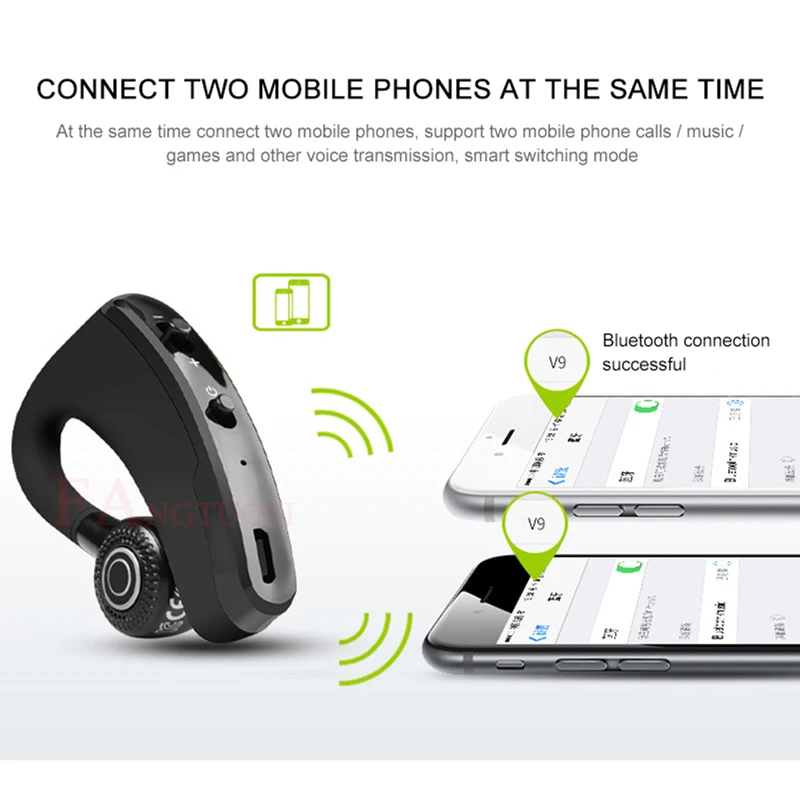 FANGTUOSI V9 бизнес беспроводные Bluetooth наушники Handsfree шумоподавление Гарнитура ушные крючки наушники с микрофоном для iPhone 11