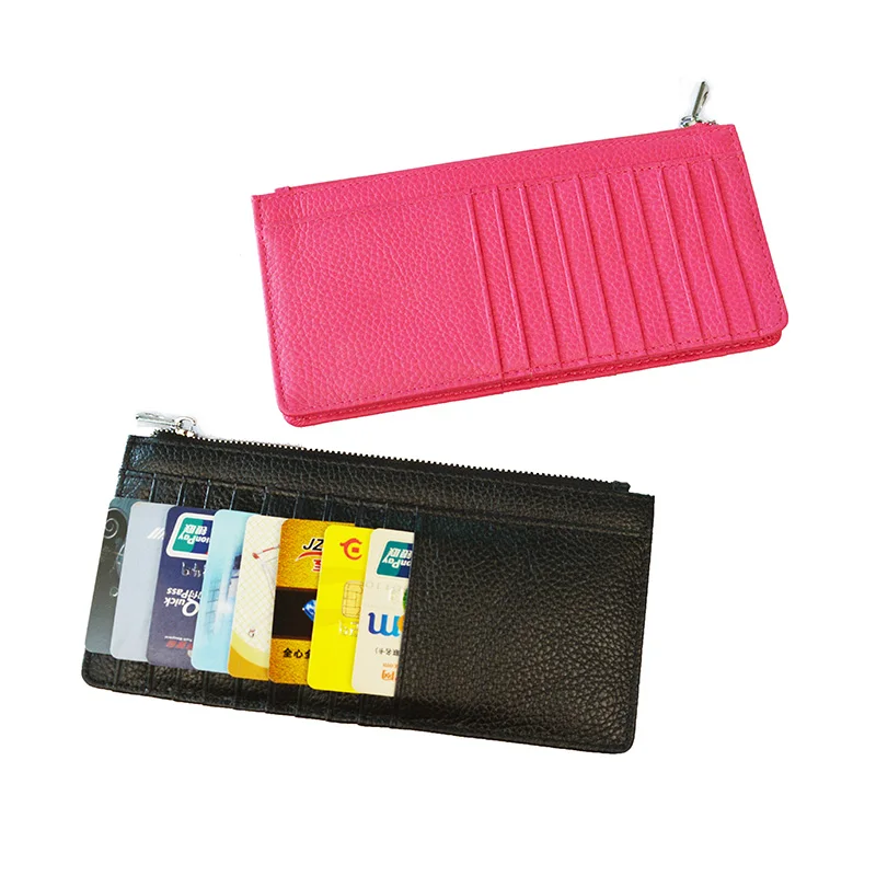 Lange Stijl Brede Lederen Card Portemonnee Mode Snoep Kleur Dikke Rits Card Pack Case Business Bank Credit Kaarthouder