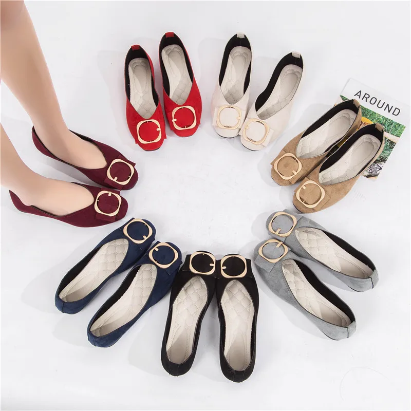 

Women Shoe2019 Spring New Style Europe And America-Shallow Mouth Single Shoes Square Buckle Suede Square Head WOMEN'S Shoes Flat