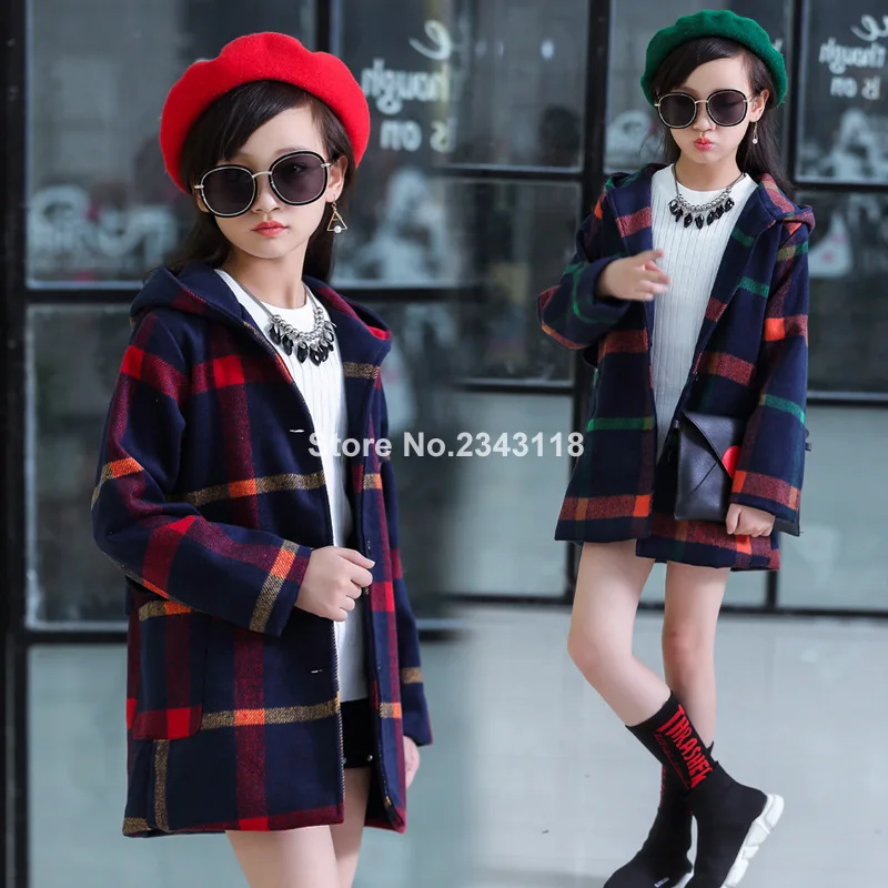 

Girl's The Spring And Autumn Period And The Type Of Grid Cloth Coat Children Fall Hooded Windbreaker 4-12 Ages