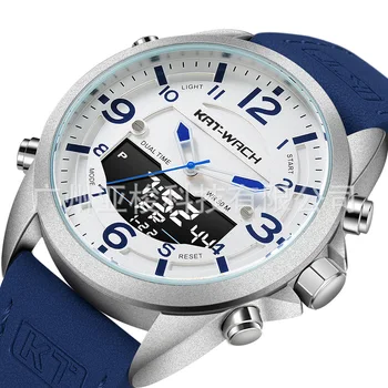 

KAT-WACH Fashion Top Brand Men Watch Leather Waterproof Quartz Wristwatches Men's LED Military Sport Clock Relogio Masculino